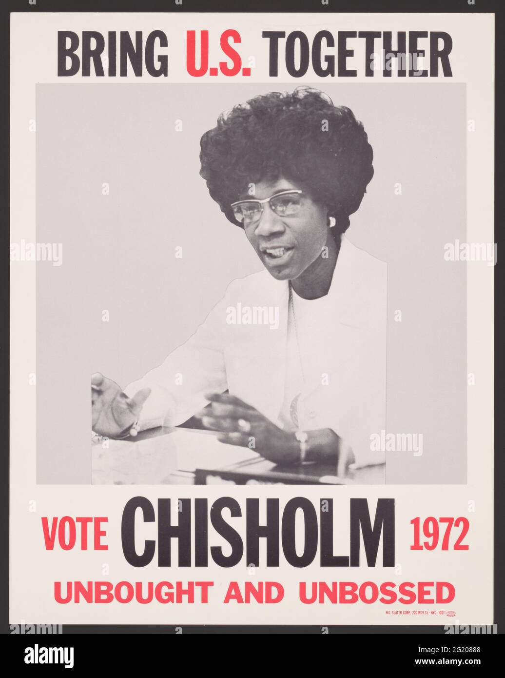 1972 Plakat zur Kampagne für Shirley Chisholm, Präsidentschaftskandidatin und US-Repräsentantin, New York, NY, 1972. (Foto von Shirley Chisholm Campaign/RBM Vintage Images) Stockfoto