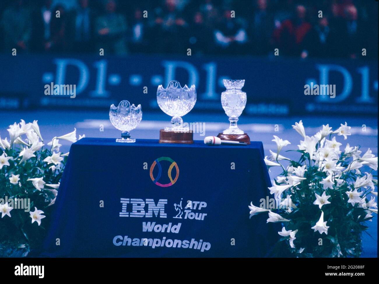 IBM ATP Tour World Championship Tennis Trophäen, Frankfurt, Deutschland 1990er Jahre Stockfoto