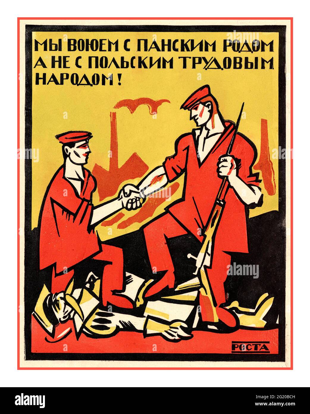 Sowjetische russische Propaganda 1920: "Wir befinden uns im Krieg mit dem Land, nicht mit den polnischen Werktätigen! ": [Poster] / [V. W. Mayakowsky]; Künstler [UND A. Malyutin]. - [Moskau]: WACHSTUM, [1920]. - Farblithographie Stockfoto