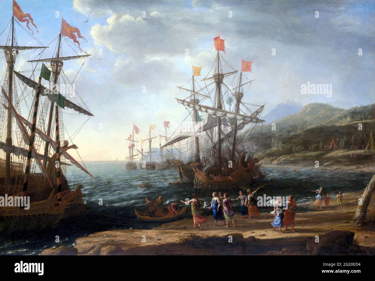 Claude Lorrain. Die trojanischen Frauen, die ihre Flotte anzünden, vom französischen Barockmaler Claude Lorrain (geb. Claude Gellée, c. 1600-1682), Öl auf Leinwand, 1643 Stockfoto