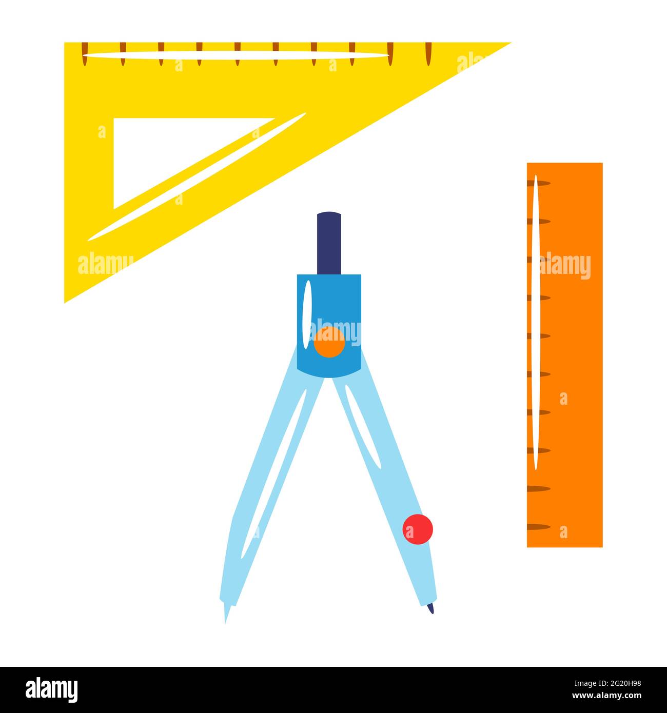 Schule und Bildung. Satz von Verbrauchsmaterialien und Schreibwaren. Stock Vektor