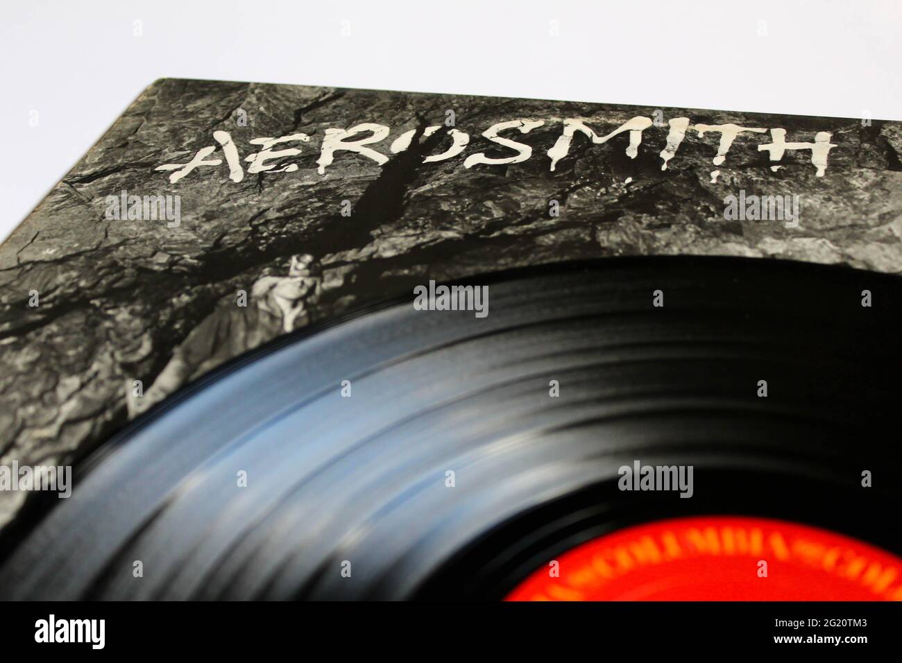 Klassische Rockband, Aerosmith, Musikalbum auf Vinyl-Schallplatte. Titel: Night in the Ruts Album Cover Stockfoto