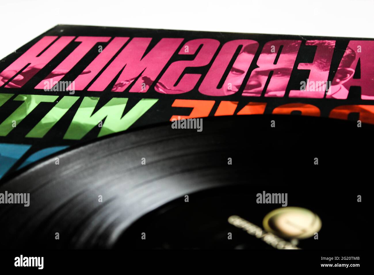 Klassische Rockband, Aerosmith, Musikalbum auf Vinyl-Schallplatte. Mit dem Titel „Fertig mit Spiegeln“ Album Cover Stockfoto