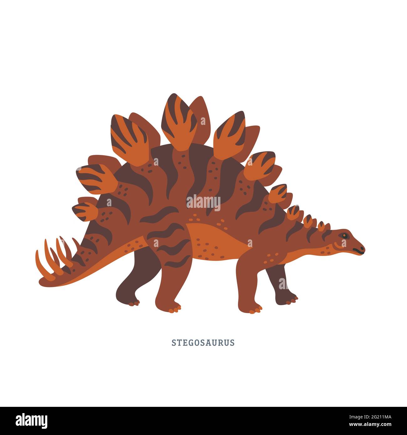 Stegosaurus, Dinosaurier der späten Jurassic Periode mit aufrechten Platten und Schwanz mit Spitzen gekippt. Dino-Druck. Einfache, farbenfrohe Vektorgrafik in flacher Form Stock Vektor