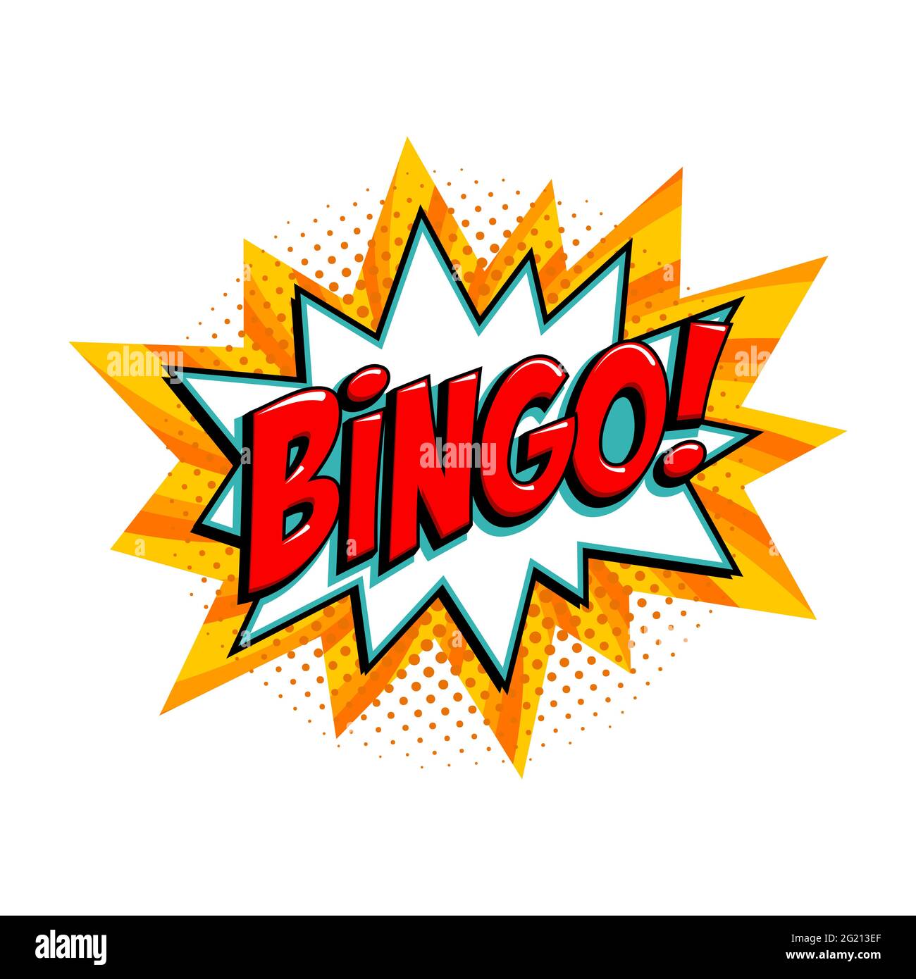 Bingo - Lotterie gelben Vektor-Banner. Lotterie-Spiel Hintergrund in Comic Pop-Art-Stil. Cartoon Vektorgrafik. Stock Vektor