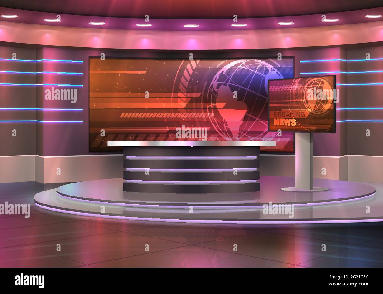 Breaking News TV Studio realistische VektorInnenraum. TVShow, News