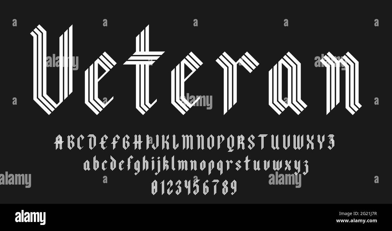 Satz von Alphabeten Schrift Buchstaben und Zahlen antiken vintage Blackletter Konzeptvektordarstellung Stock Vektor