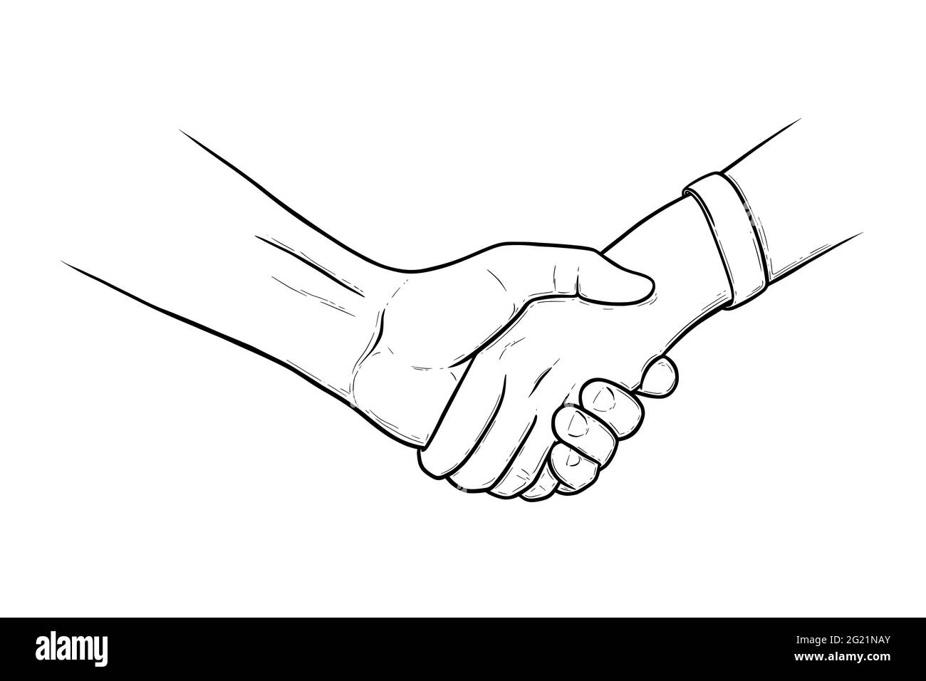 Händedruck bedeutet Partnerschaft und Zusammenarbeit. Geste des Händeschüttelns, um einen Deal zu genehmigen oder einen Freund zu begrüßen. Skizzenvektordarstellung isoliert in Stock Vektor
