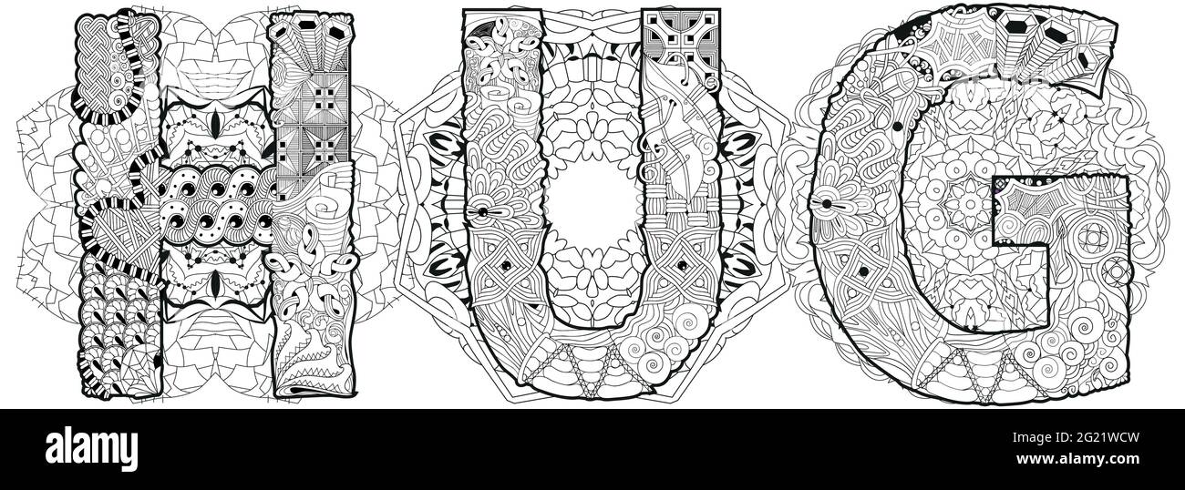 Handgemaltes Kunstdesign. Illustration UMARMUNG mit Mandalas für T-Shirt-Design, Tattoo und andere Dekorationen. Handgemaltes Kunstdesign. Stock Vektor