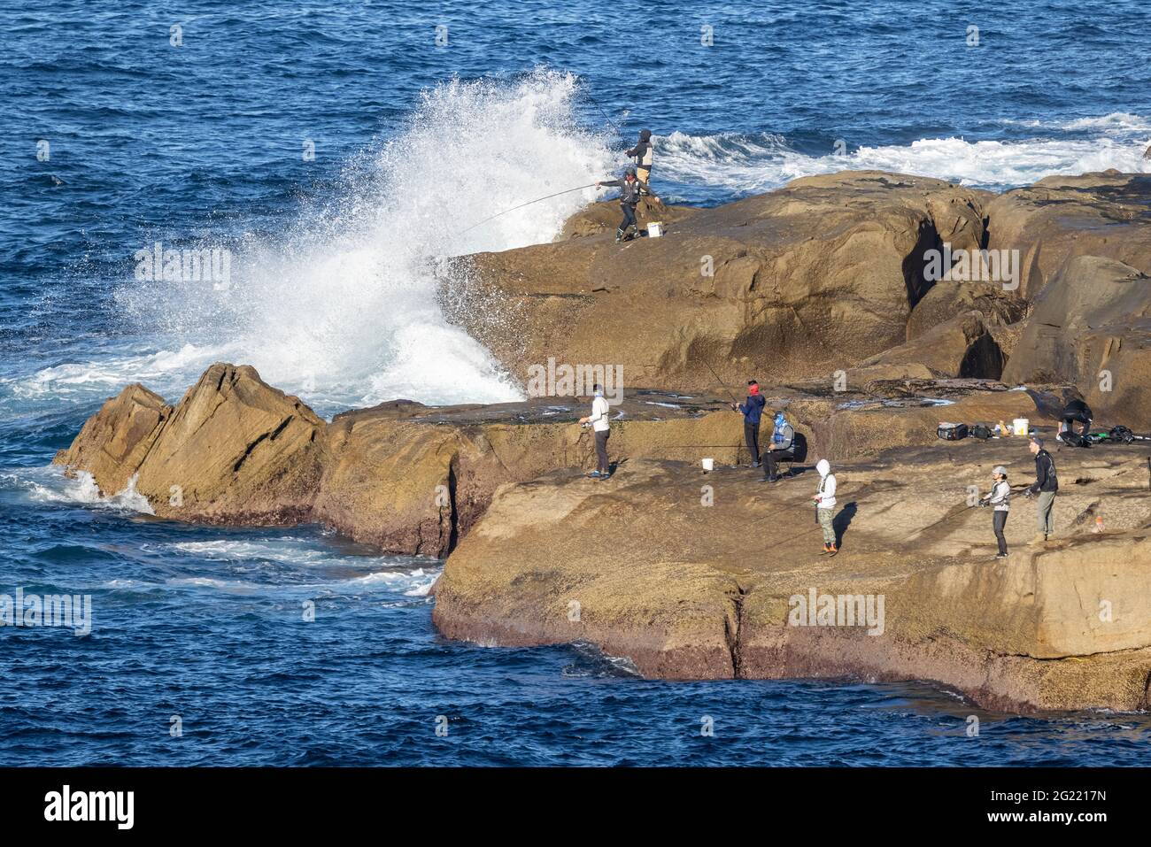 Felsfischerei an der Küste von Sydney, New South Wales Australien Stockfoto