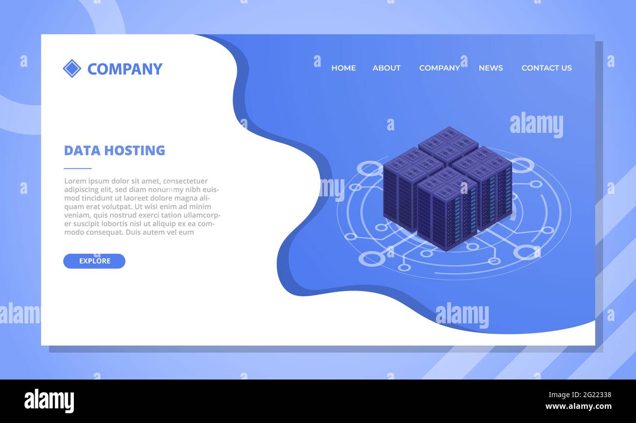 Data-Hosting-Rechenzentrumskonzept für Website-Vorlage oder Landing-Homepage mit isometrischem Style-Vektor Stockfoto