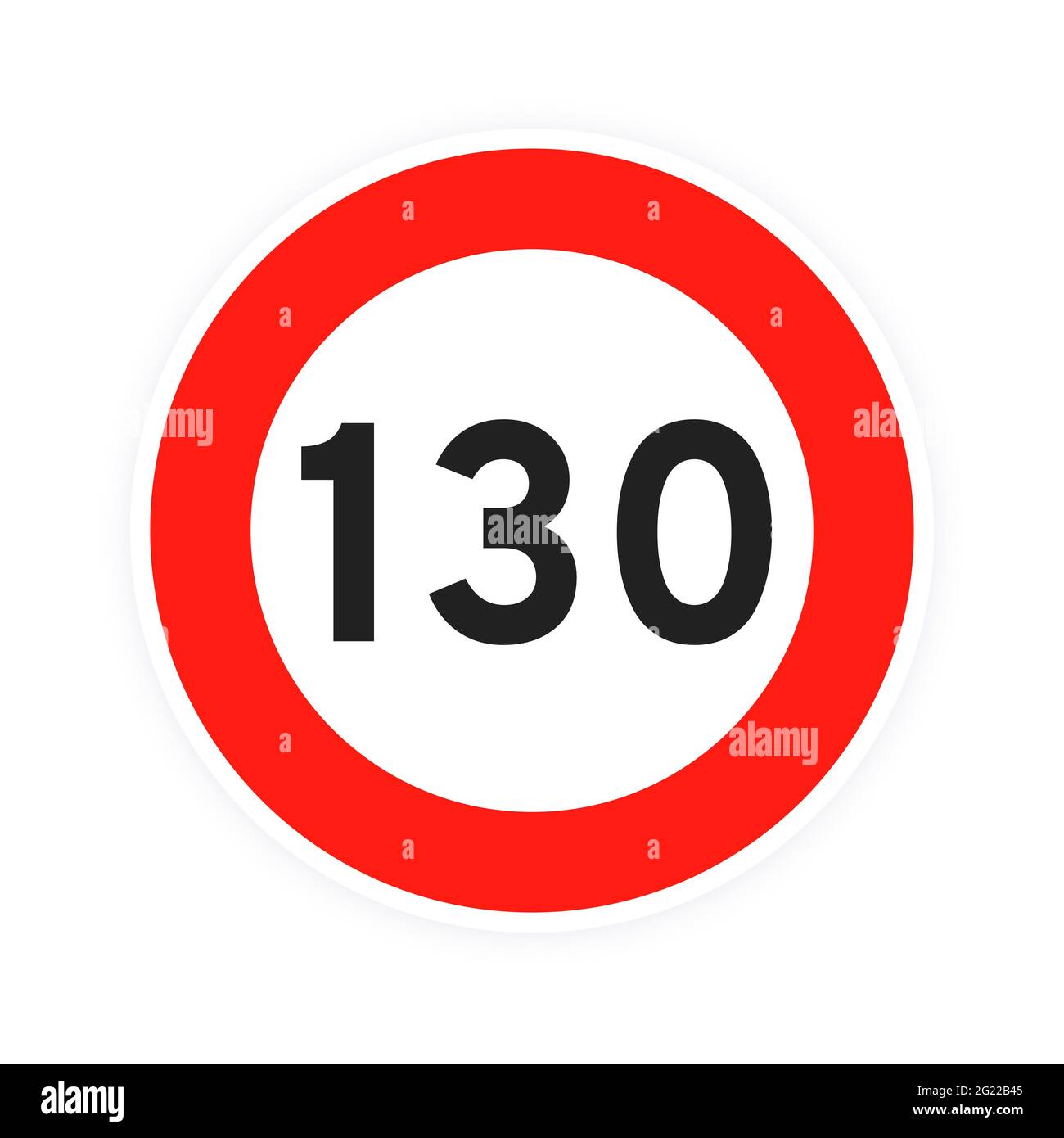 Geschwindigkeitsbegrenzung 130 Runde Straßenverkehrssymbole flaches Design Vektorgrafik isoliert auf weißem Hintergrund. Kreis Standard-Straßenschild mit Nummer Stock Vektor