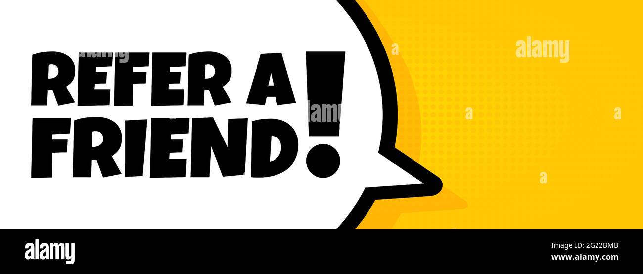 Empfehlen Sie einen Freund. Sprechblasenbanner mit dem Text „Freunde empfehlen“. Lautsprecher. Für Unternehmen, Marketing und Werbung. Vektor auf isoliertem Hintergrund. EP Stock Vektor