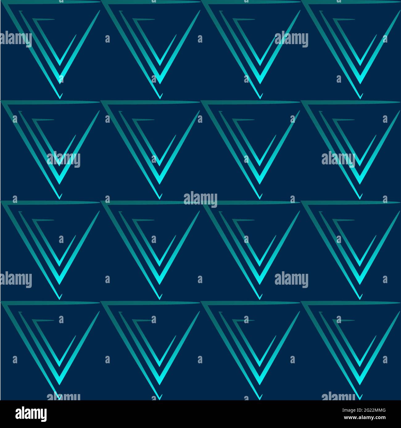 Abstraktes geometrisches Muster. Türkisfarbene Dreiecke auf dunkelblauem Hintergrund. Geeignet für Textilien, Grußkarten, Einladungskarten, Geschenkpapier. Stock Vektor