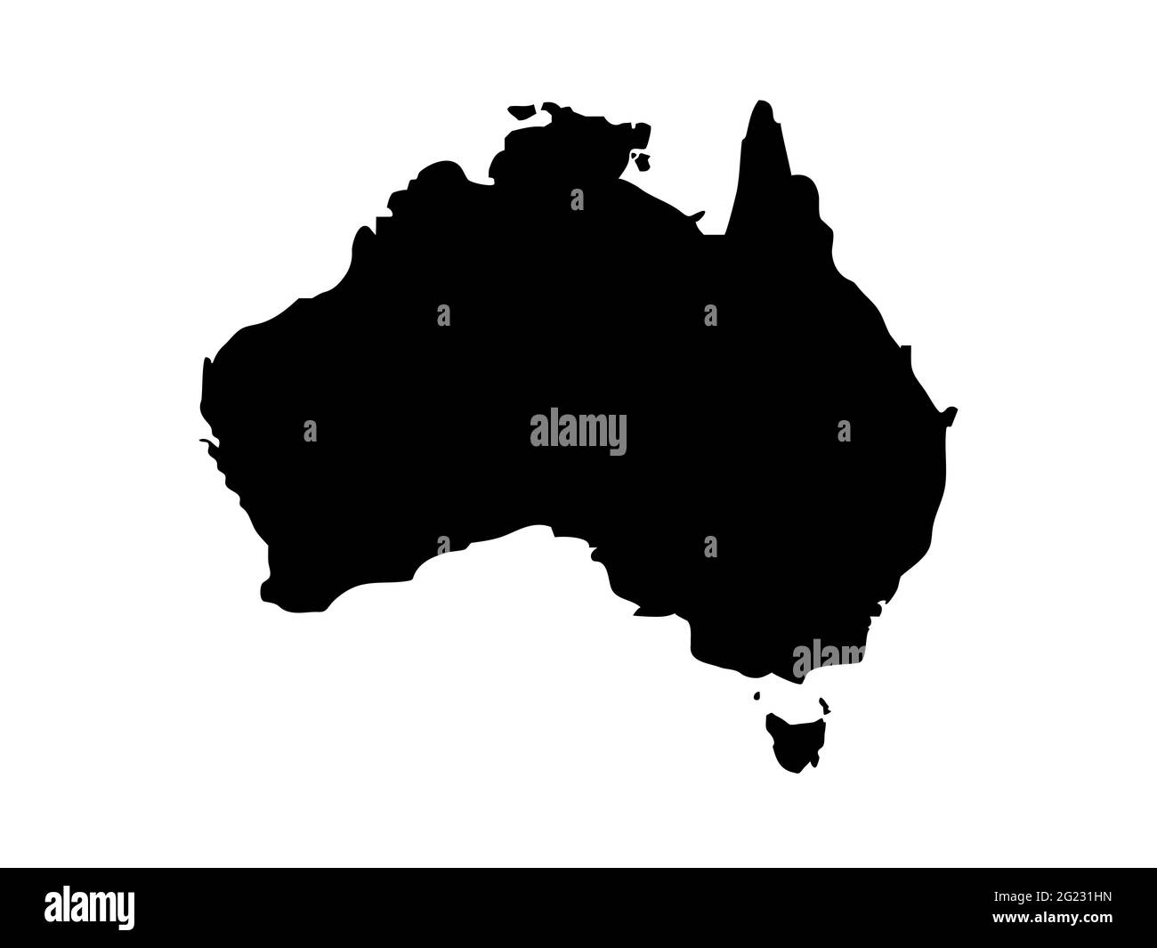Australien stilisierte Vektorkarte isoliert auf weißem Hintergrund. Schwarze flache Kartenvorlage. Vereinfachte Weltkarte. Generalisiertes Bild des Kontinents Austral Stock Vektor