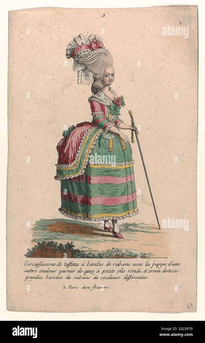 Gallery Des Modes Et Costumes Francais 1785 No 3 Kopie An V 126 Circassienne De Taffetas Frau In Einer Circasienne Von Der Seite Mit Reifen Aus Band Gekleidet Rock Aus Einer
