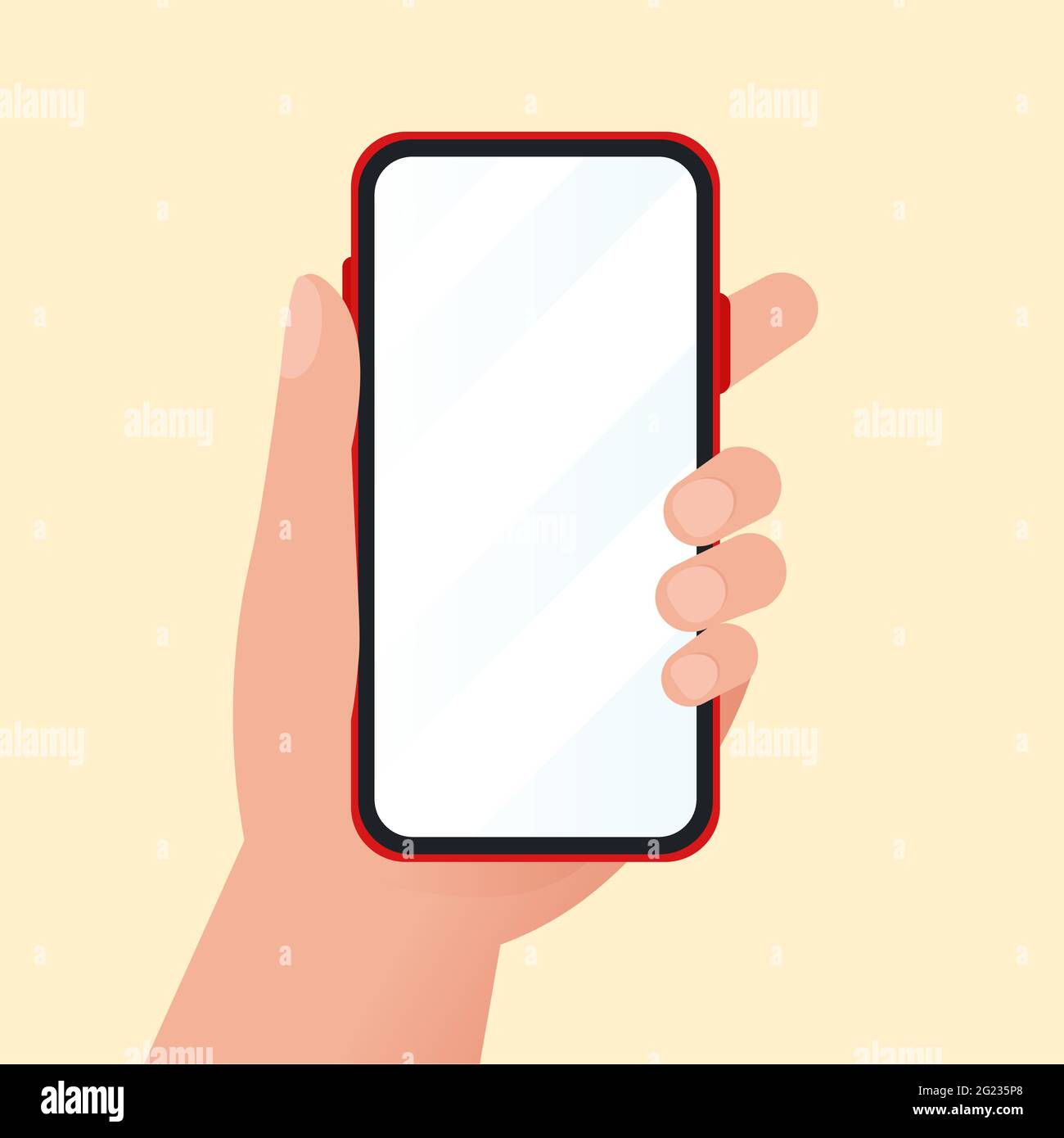 Hand hält Handy, flaches Design mockup. Vektor-isolierte Illustration Stock Vektor