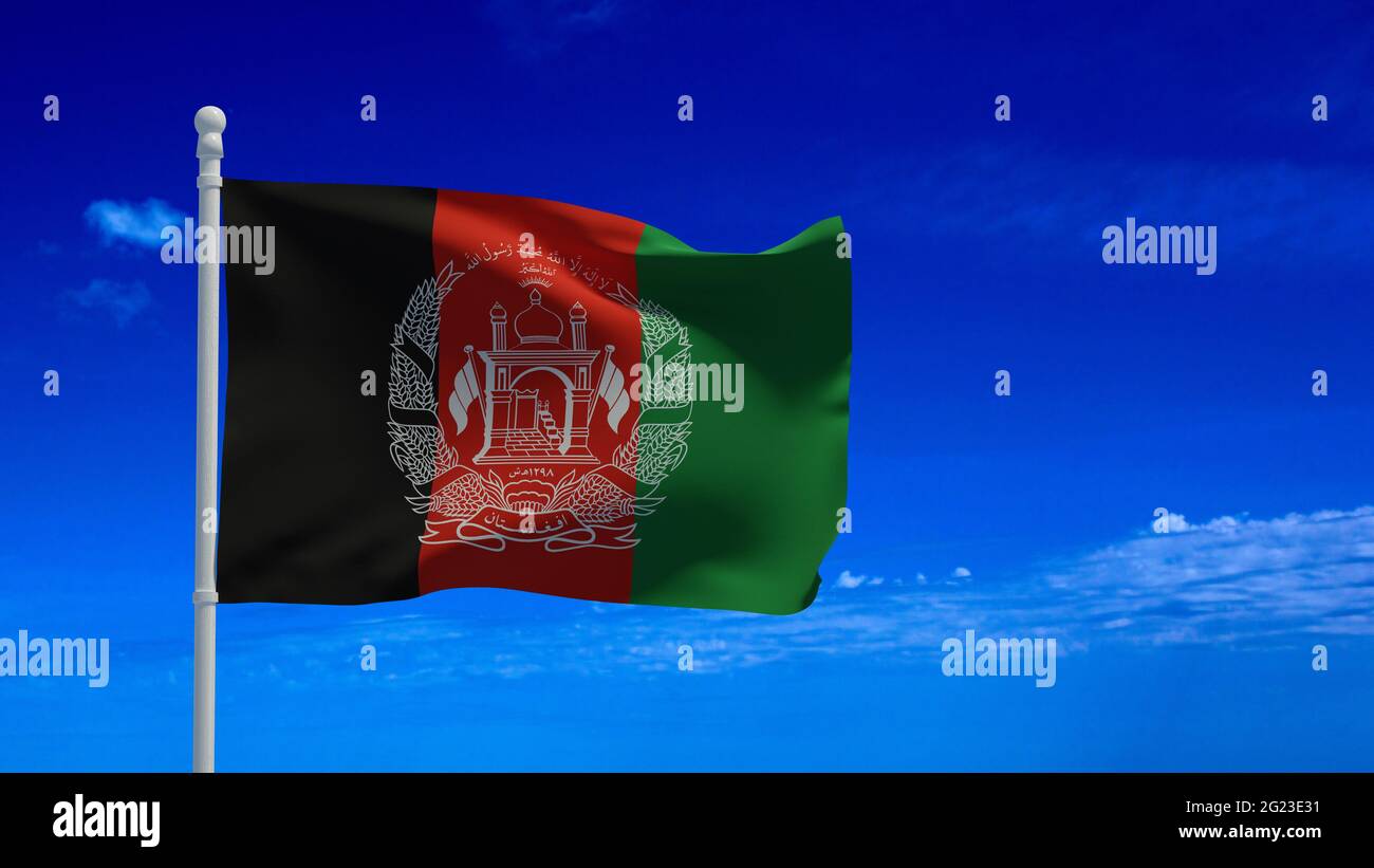 Flagge der Islamischen Republik Afghanistan, winkend im Wind. 3d-Rendering, CGI Stockfoto