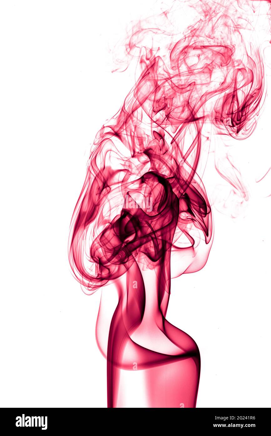 Roter Rauch auf weißem Hintergrund Stockfoto