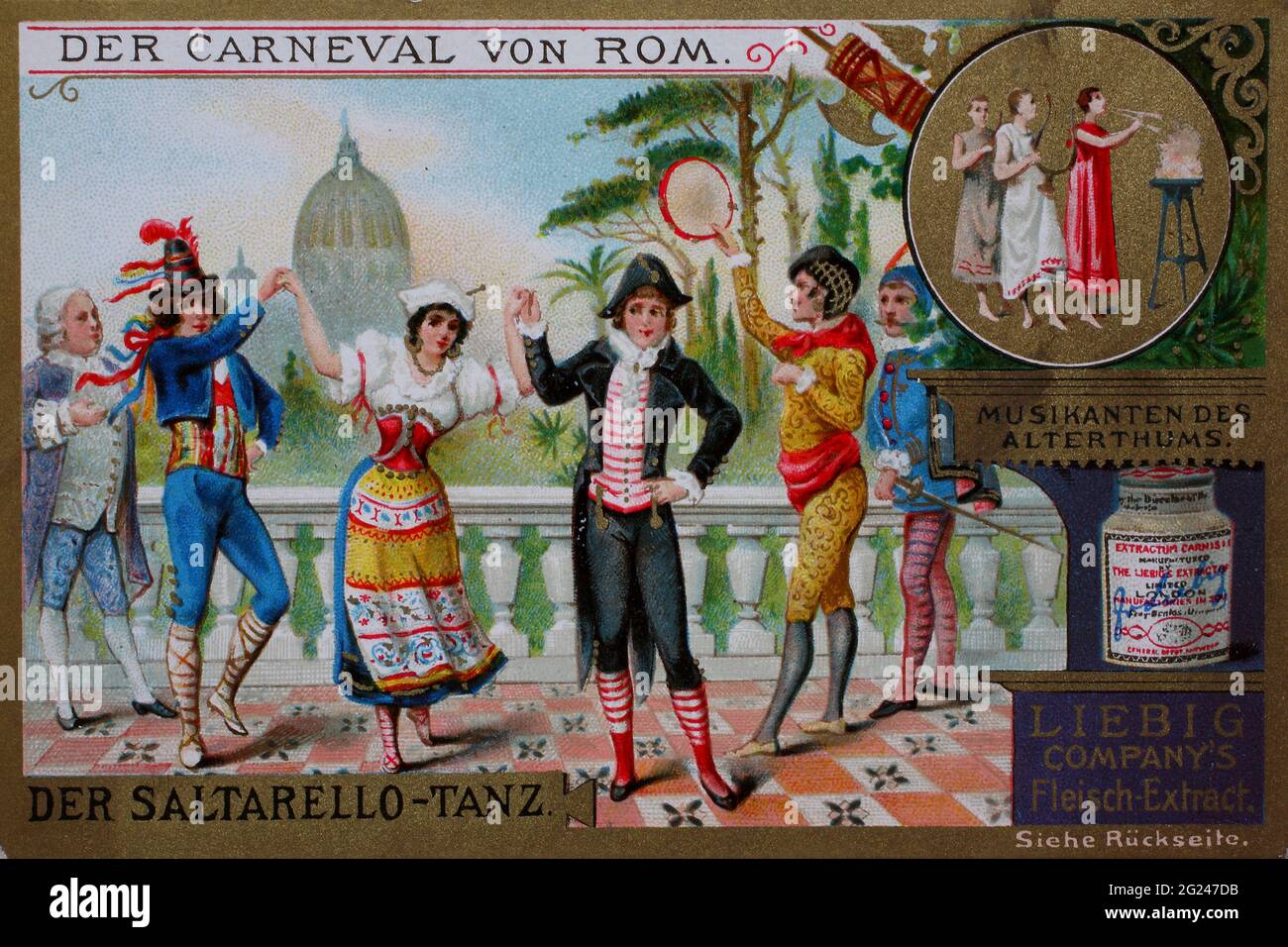 Sammelbild Serie der Karneval von Rom, der Saltarello Tanz / Sammelbild Serie der Karneval von Rom, der Saltarello Tanz, Liebigbild, digital verbesserte Reproduktion eines Sammelbildes der Firma Liebig, geschätzt von 1900, pd / digital verbesserte Reproduktion eines Sammelbildes von ca 1900, gemeinfrei, Stockfoto