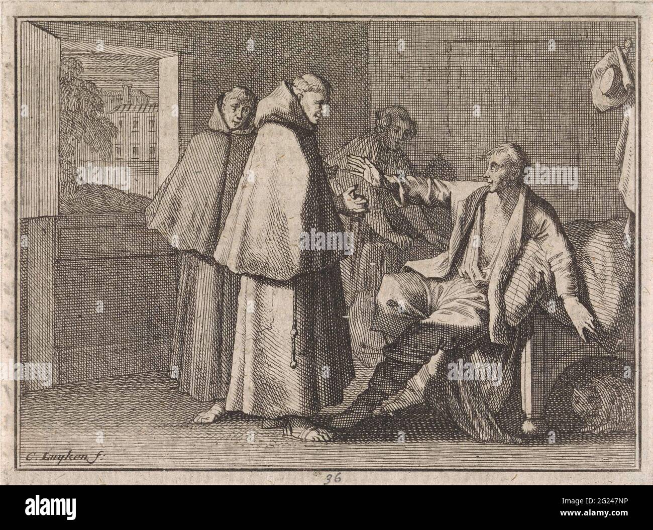 Zwei Franziskaner besuchen einen kranken Venezianer; Mach ein Knop von jenen Nasen. Stockfoto