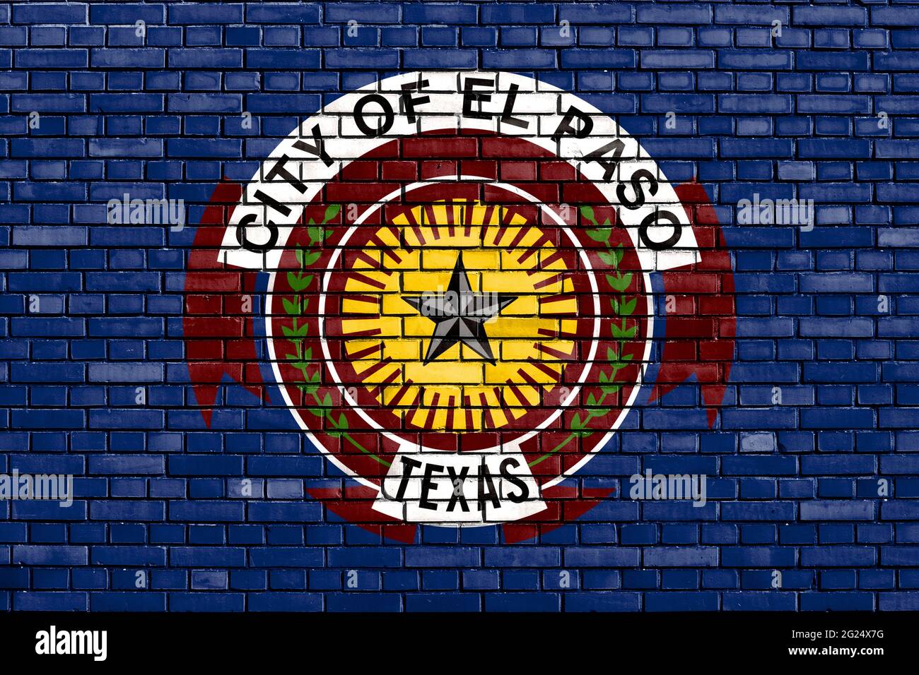 Flagge von El Paso, Texas auf Ziegelwand gemalt Stockfoto