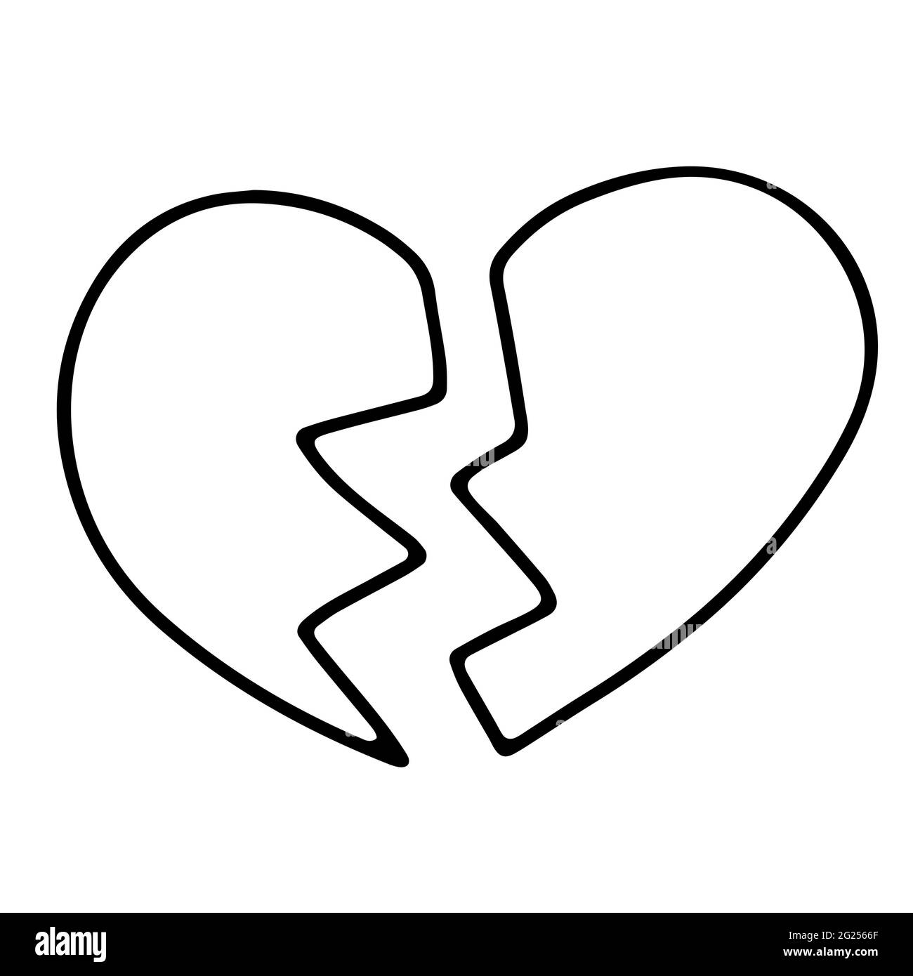 Doodle gebrochenes Herz. Handgezeichnete Umrisse Liebe Symbol isoliert auf weißem Hintergrund. Niedliche Grußkarte Herz. Februar 14, Hochzeit, Gefühl, Medizin Stock Vektor