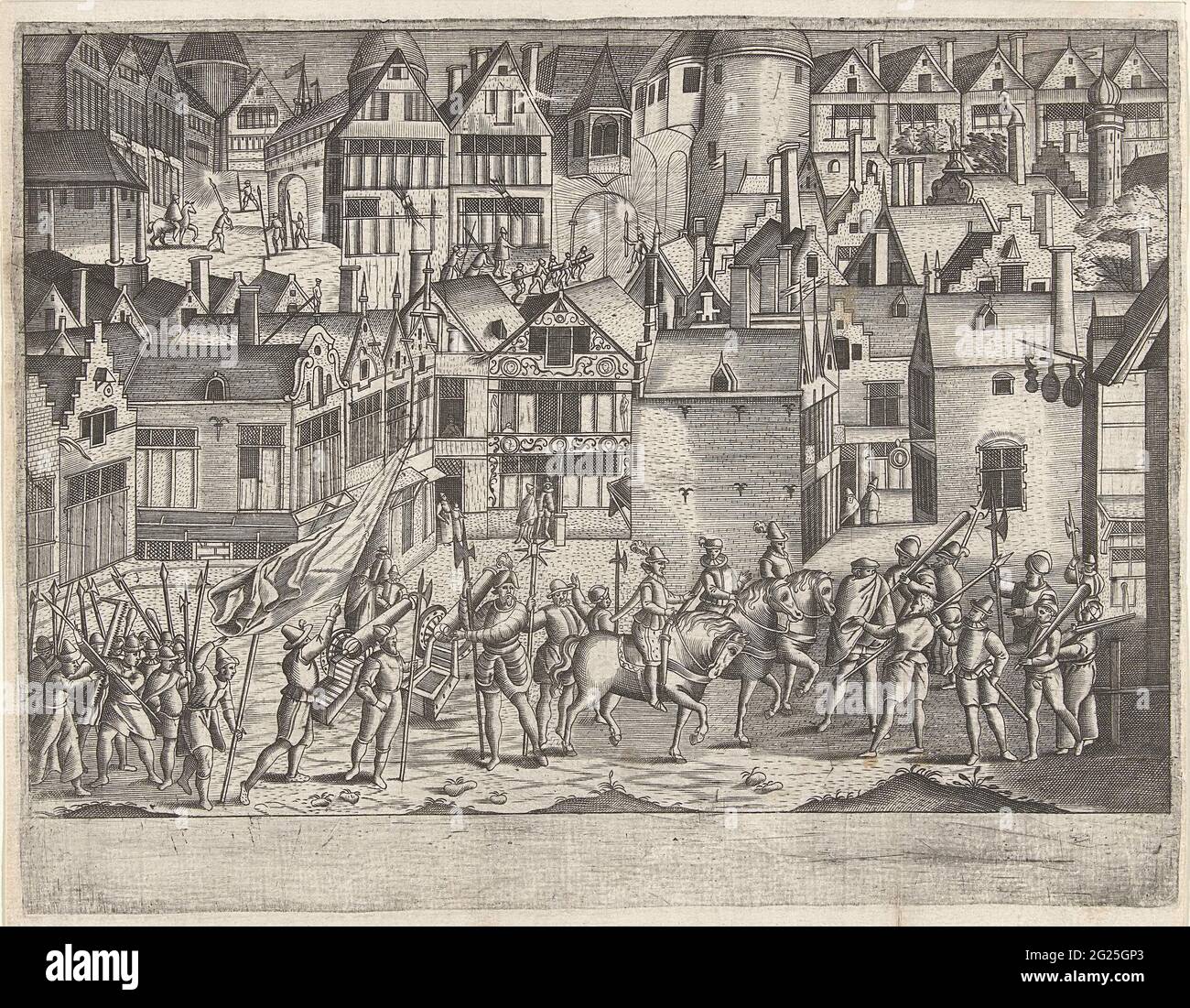 Calvinistic Riot in Antwerpen, 1567. Bürgermeister Anton van Straelen, Hoogstraten und Willem van Oranje noch Calvinistic Relief in Antwerpen, 14. März 1567. Unten hat ein Rand einen Rand für eine Beschriftung hinterlassen. Stockfoto