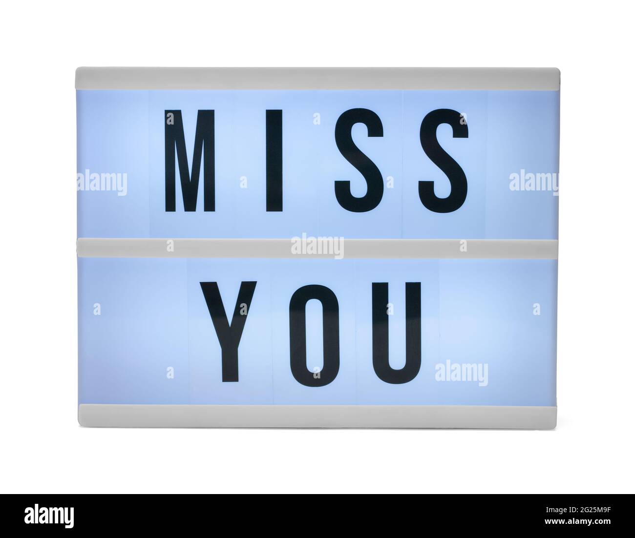 Miss You Sign Cut Out On White. Stockfoto