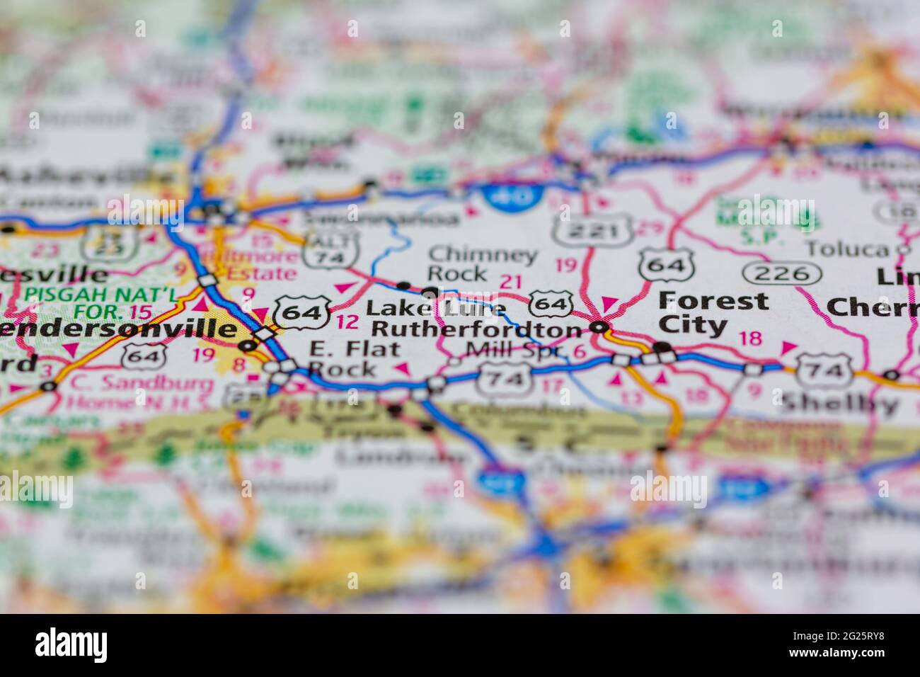 Lake Lure North Carolina USA auf einer Road- oder Geografie-Karte angezeigt Stockfoto