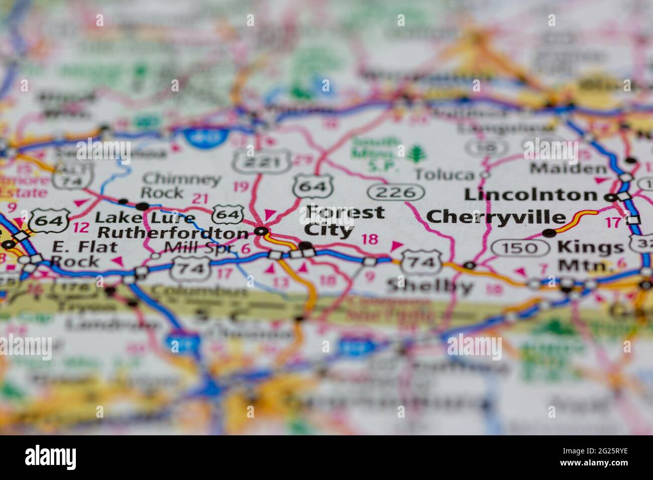 Forest City North Carolina USA wird auf einer Road- oder Geography-Karte angezeigt Stockfoto