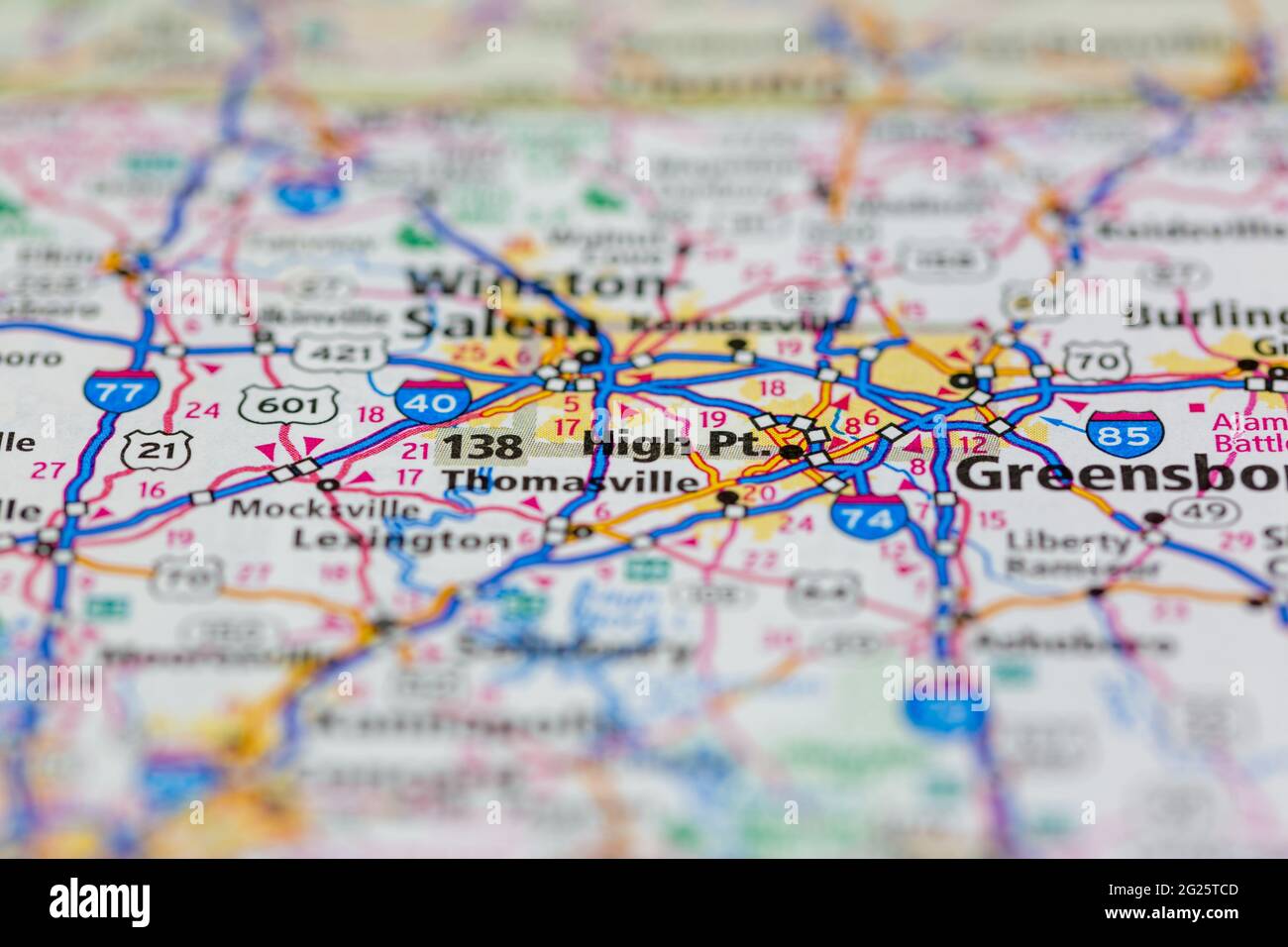 High Point North Carolina USA wird auf einer Road- oder Geography-Karte angezeigt Stockfoto