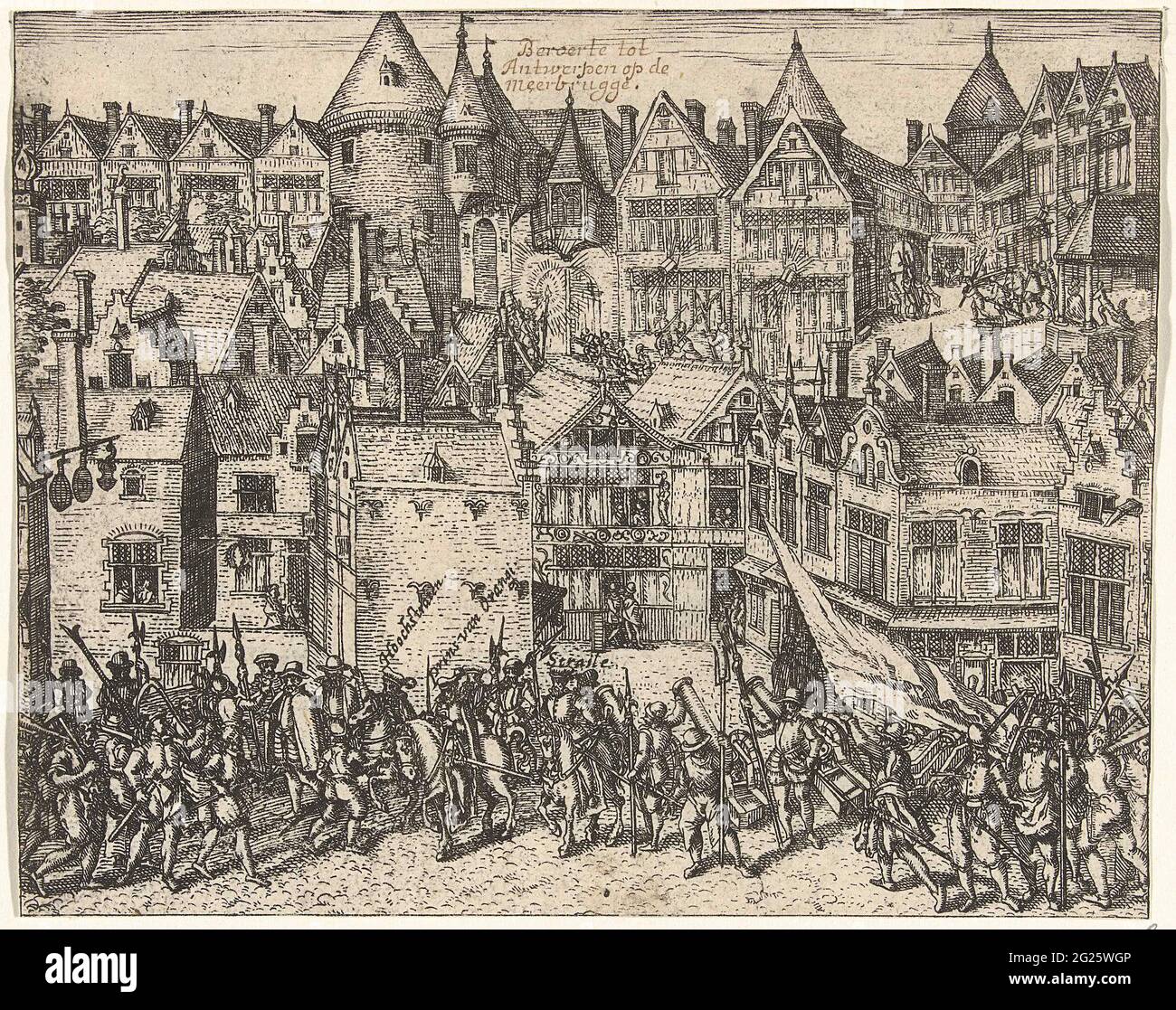 Calvinistic Riot in Antwerpen, 1567. Bürgermeister Anton van Straelen, Hoogstraten und Willem van Oranje noch Calvinistic Relief in Antwerpen, 14. März 1567. Unbedruckt auf der Rückseite. Stockfoto