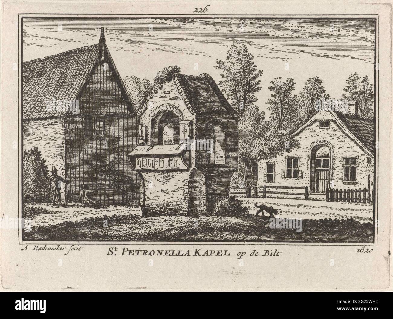 Blick auf die Kapelle Sint Petronella in De Bilt, 1620; St. Petronella Kapelle auf dem Bilt 1620. Blick auf die Kapelle der Heiligen Petronella im Dorf De Bilt, in der Situation um 1620. Stockfoto
