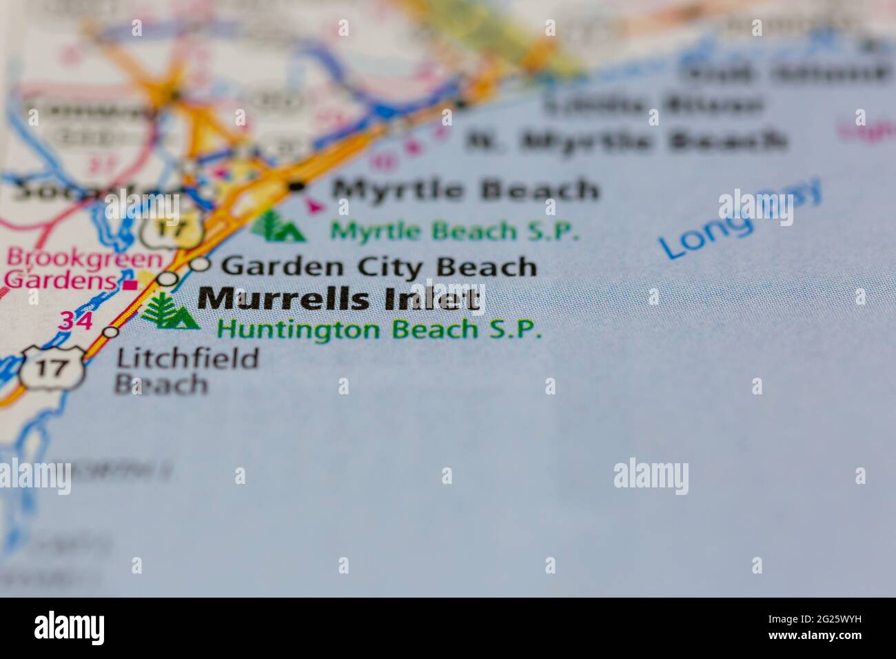Murrells Inlet South Carolina USA auf einer Road- oder Geografie-Karte angezeigt Stockfoto