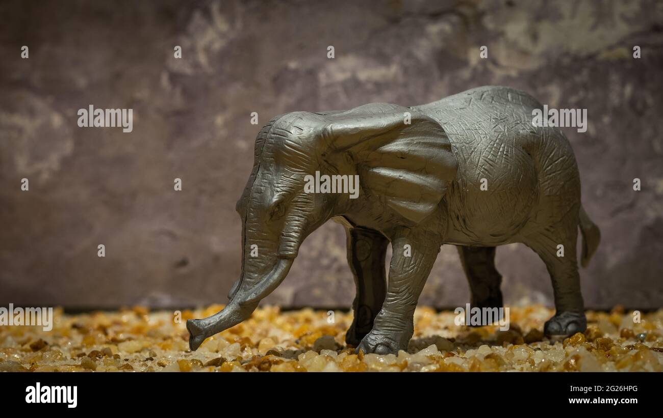 Spielzeug Elefant auf steinigem Hintergrund Stockfoto