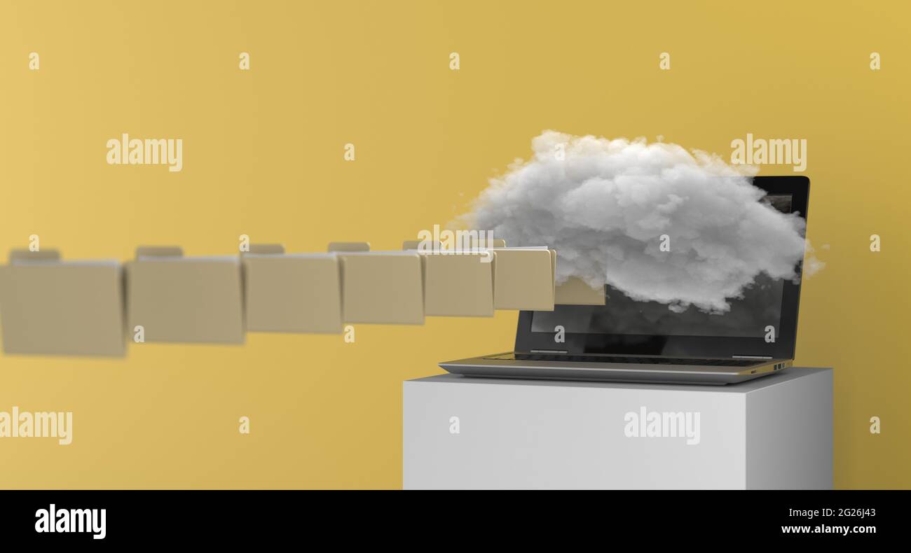 Cloud-Computing. Speicherung digitaler Ressourcen und Daten in der Cloud. Netzwerkserver, Server-Rack. Datenmigration, Modernisierung Von Data Estate. Data Lake Stockfoto