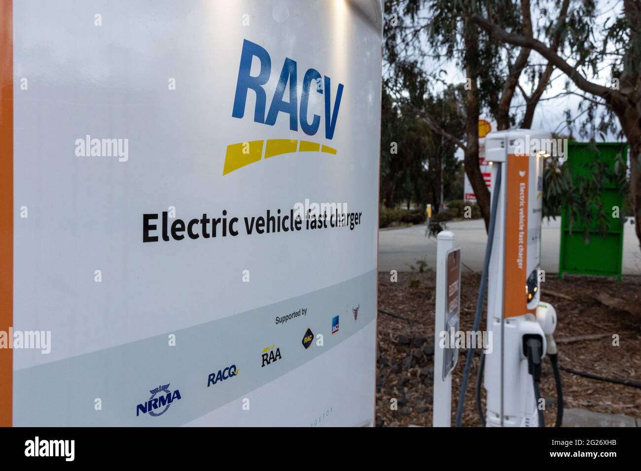 Ladestationen für Elektrofahrzeuge in der Nähe von Euroa, Victoria, Australien Stockfoto