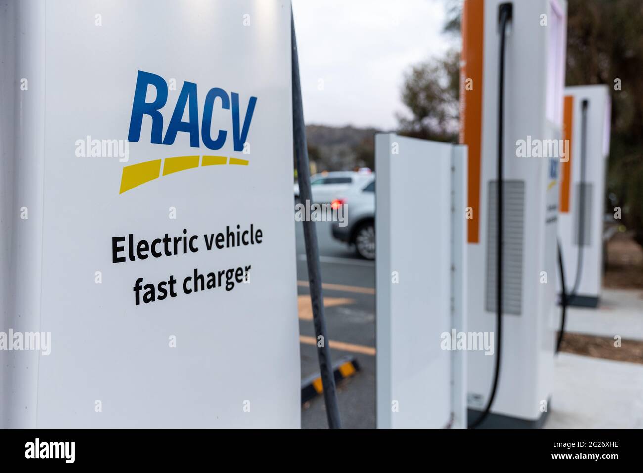 Ladestationen für Elektrofahrzeuge in der Nähe von Euroa, Victoria, Australien Stockfoto