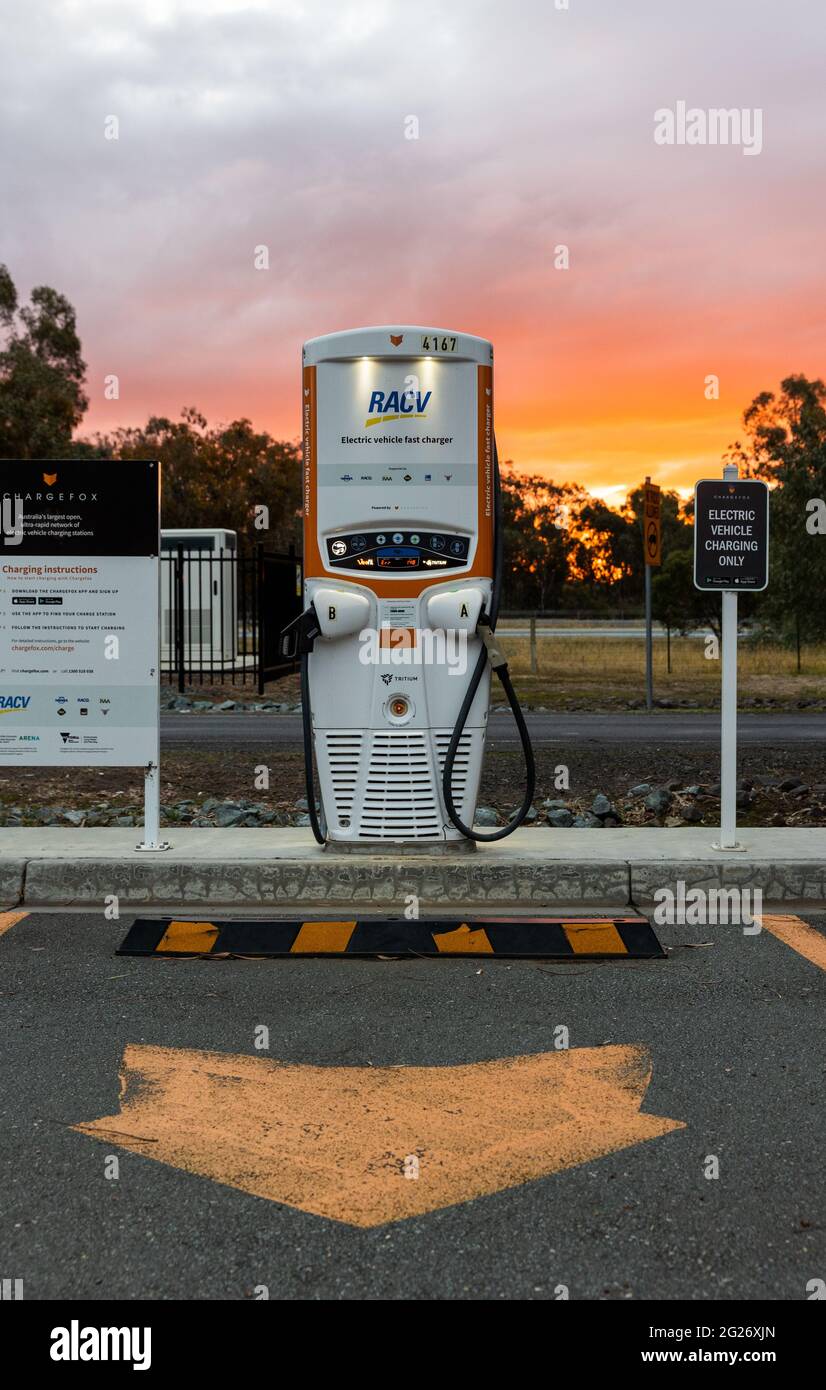 Ladestation für Elektrofahrzeuge, Euroa, Victoria Stockfoto