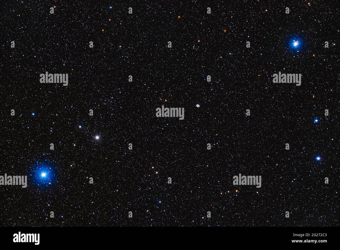 Der Ringnebel in einem reichen Sternenfeld. Stockfoto