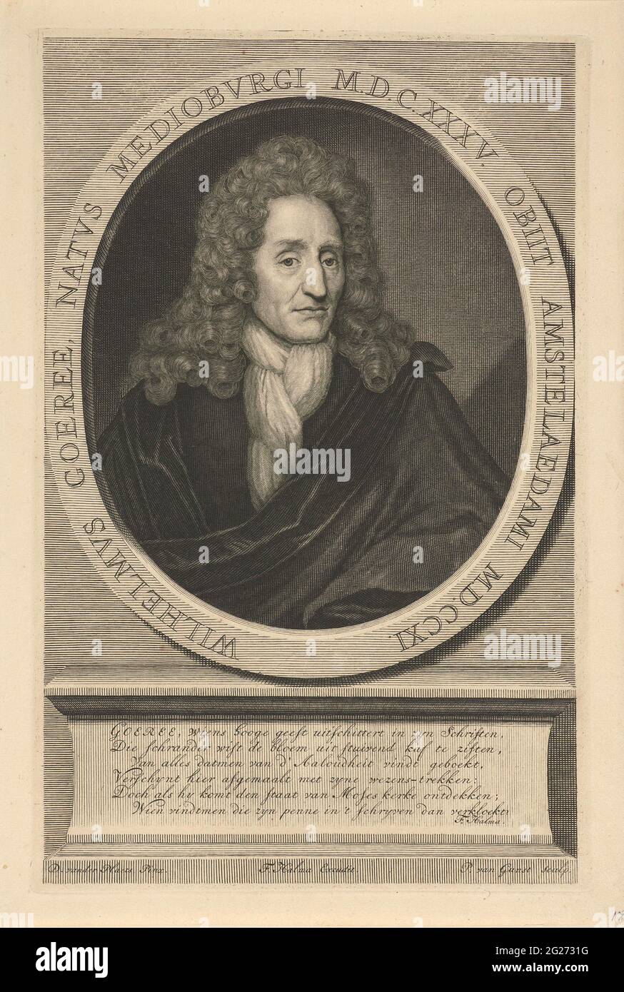 Porträt von Willem Goeree. Willem Goeree, Verleger, Buchhändler und Gelehrter. Unter dem Druck ein holländisches Gedicht über sein Leben. Stockfoto