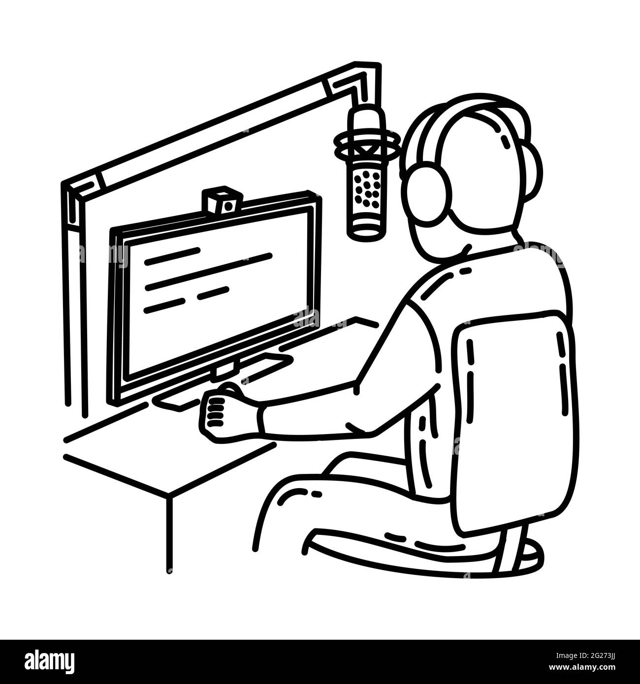 Radio Presenter ist Teil des handgezeichneten Vektorsymbols für Broadcasting Activities. Stock Vektor