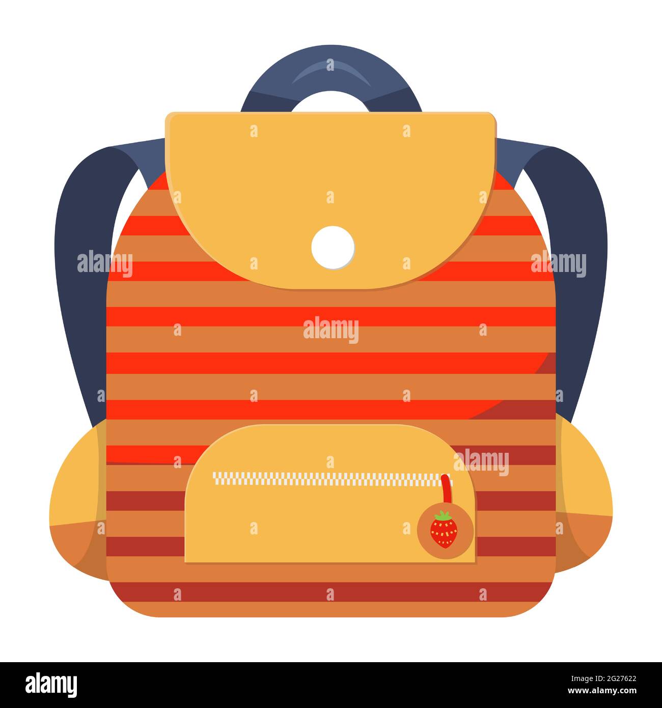 Farbiger Schulrucksack für Kinder im flachen Stil. Bildung, Studium zurück in die Schule, Rucksack. Isoliert auf weißem Hintergrund. Vektorgrafik. Stock Vektor