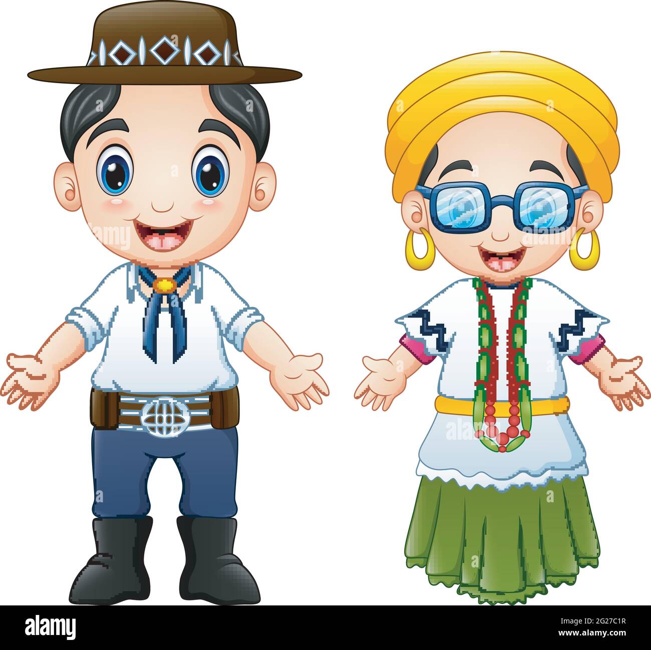 Cartoon Brasilianer Paar in traditionellen Kostümen Stock Vektor