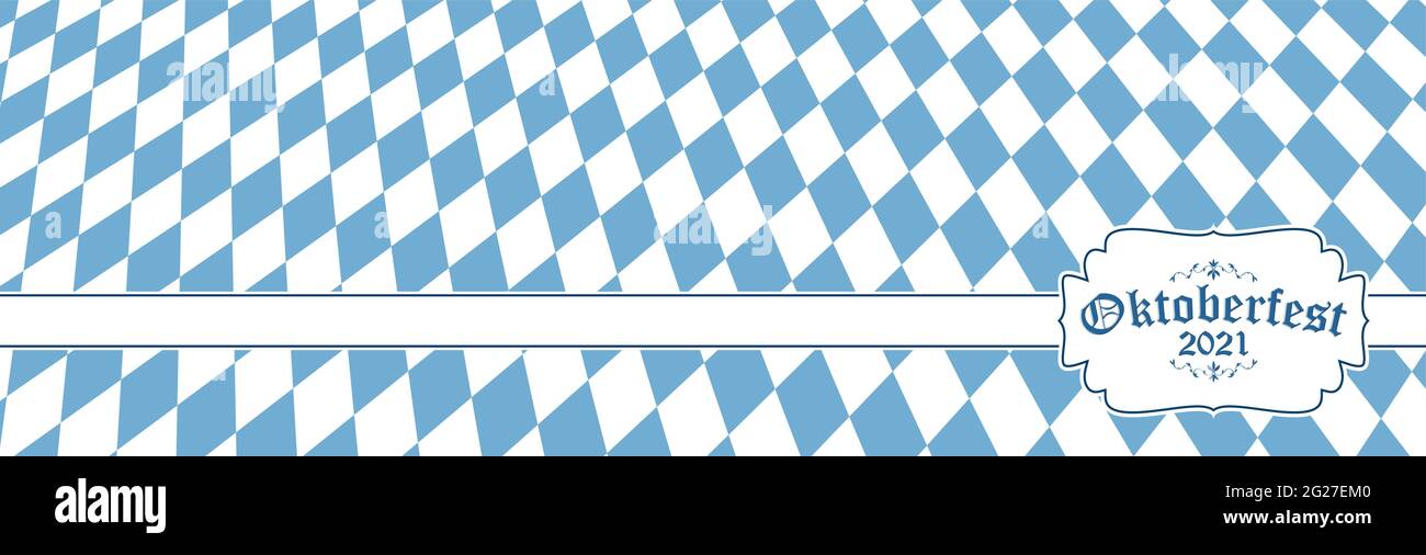 Oktoberfest Hintergrund mit blau-weißem Karomuster, Banner und Text Oktoberfest 2021 Stock Vektor Oktoberfest Hintergrund mit blau-weißem Karomuster, Banner und Text Oktoberfest 2021 Stock Vektor
