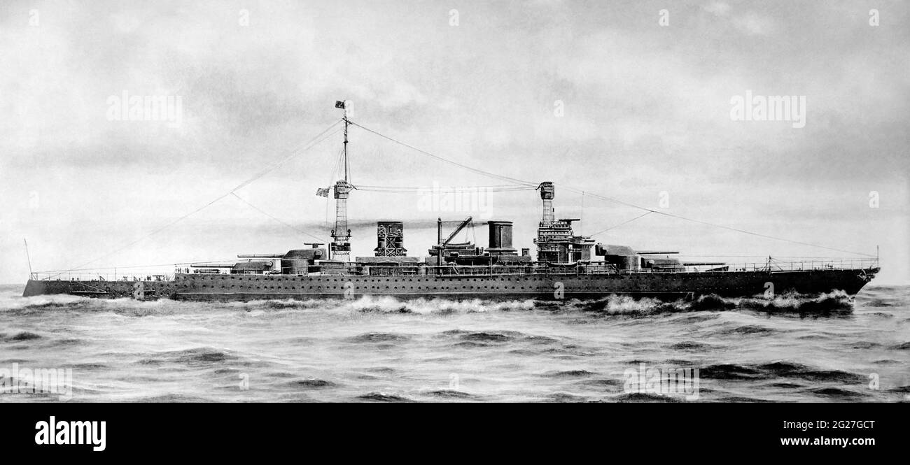 Historischer Druck des Ersten Weltkriegs des Schlachtschiffes der Lexington-Klasse. Stockfoto