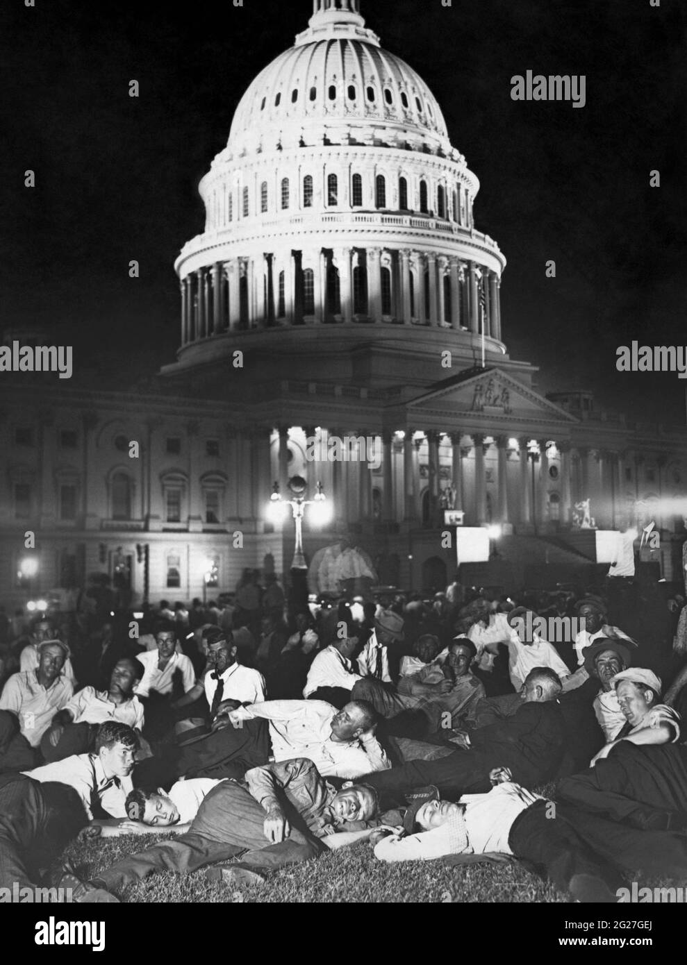 Die Bonus Army aus dem 1. Weltkrieg lagerte am 13. Juli 1932 auf dem Rasen des Kapitols der Vereinigten Staaten. Stockfoto
