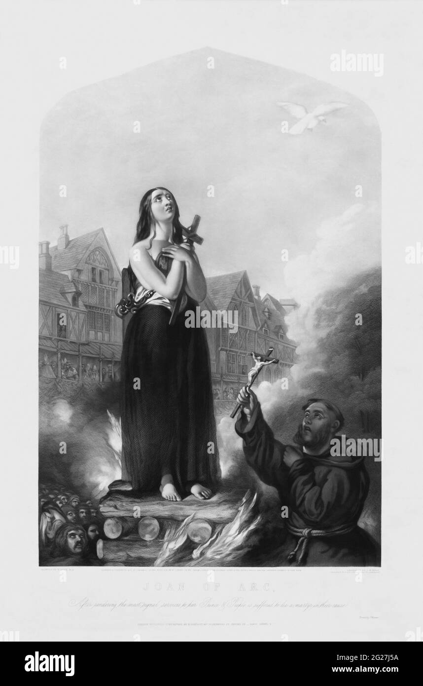 Jeanne d'Arc kurz bevor sie auf dem Scheiterhaufen verbrannt wurde. Stockfoto