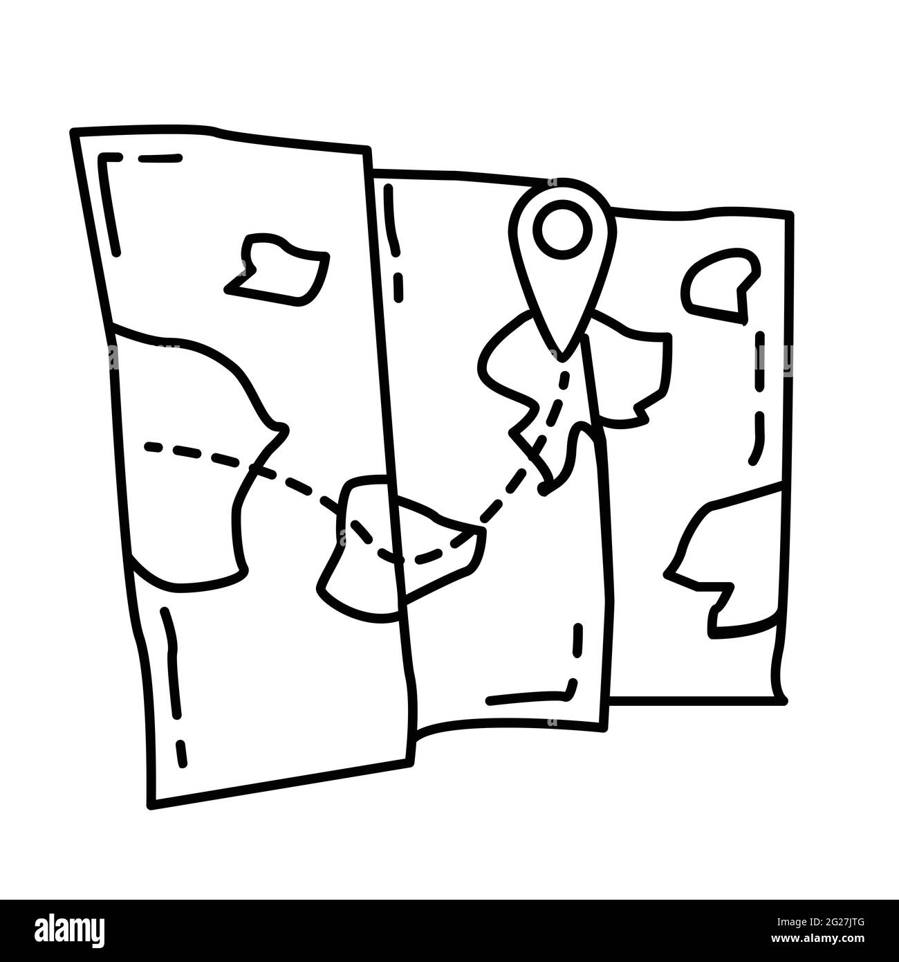 Wandern Abenteuer Karte, Reise, Reise, Camping. Handgezeichnete Icon-Design, Umriss schwarz, Doodle Symbol Vektor-Symbol Stock Vektor